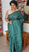 Emerald Green Embroidered Tussar Silk Saree - ADX28