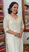 Cream chanderi 2 piece kurti set