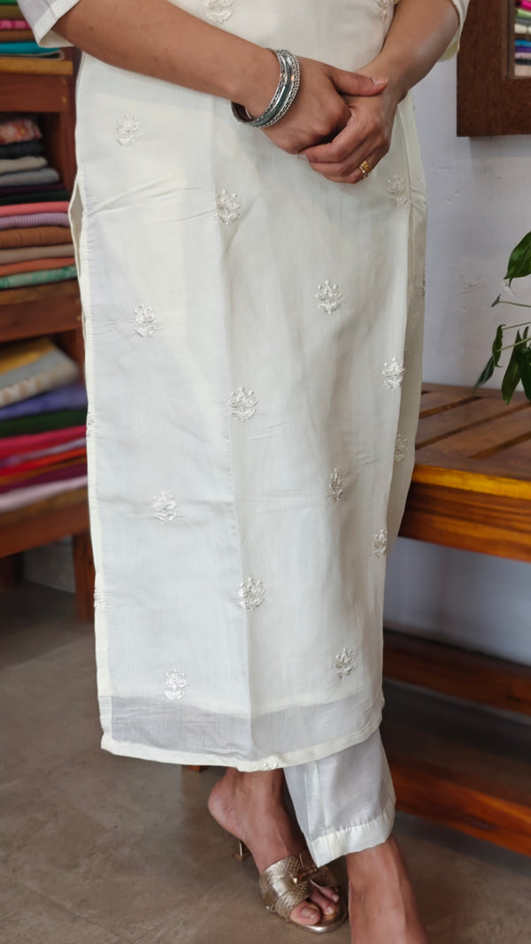 Cream chanderi 2 piece kurti set