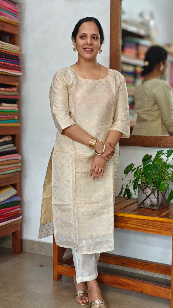 Beige and Gold Tissue Kurti