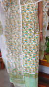 Green - Teal and Mustard Cotton Suit with Kota Doria Dupatta - CNA8