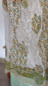 Green - Teal and Mustard Cotton Suit with Kota Doria Dupatta - CNA8