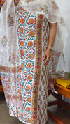 Mustard - Pink and Green Cotton Suit with Kota Doria Dupatta - CNA8