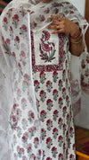 Maroon and Green Cotton Suit with Kota Doria Dupatta - CNA8