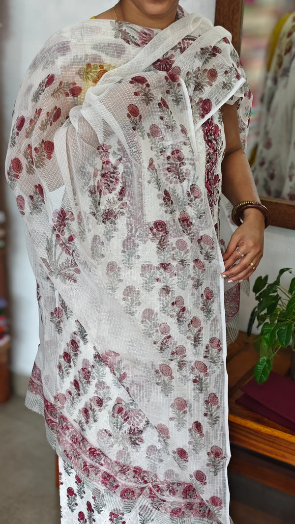 Maroon and Green Cotton Suit with Kota Doria Dupatta - CNA8