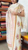 Mustard and Pink Cotton Suit with Kota Doria Dupatta - CNA8