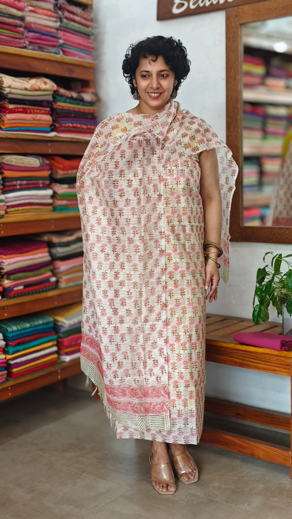 Off white and Pink Super net kota suit