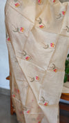 Cream Tussar Silk Suit with Cross Stitch Embroidery - 9410