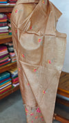 Golden Beige Tussar Silk Suit with Cross Stitch Embroidery - 9410
