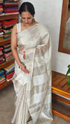 Ivory and Silver Tissue Silk Saree - 2M83