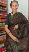 Mocha Brown Block Printed Lined Noil Tussar Silk Saree - TQN2