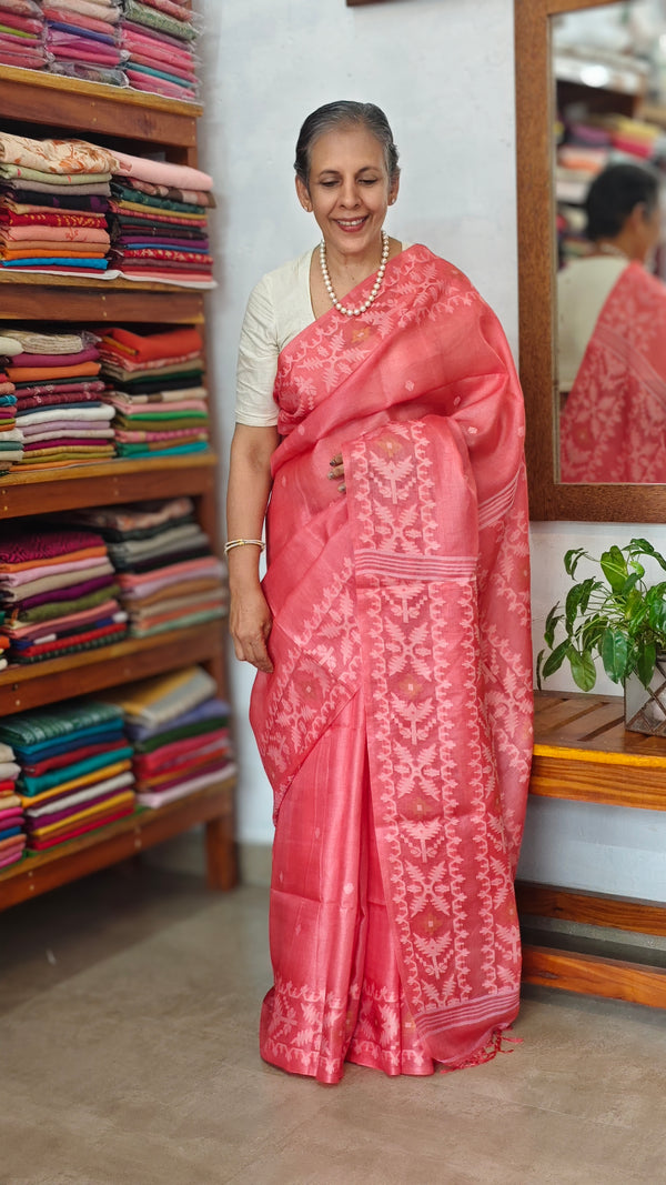 Light peach tussar jamdani saree - ZE38