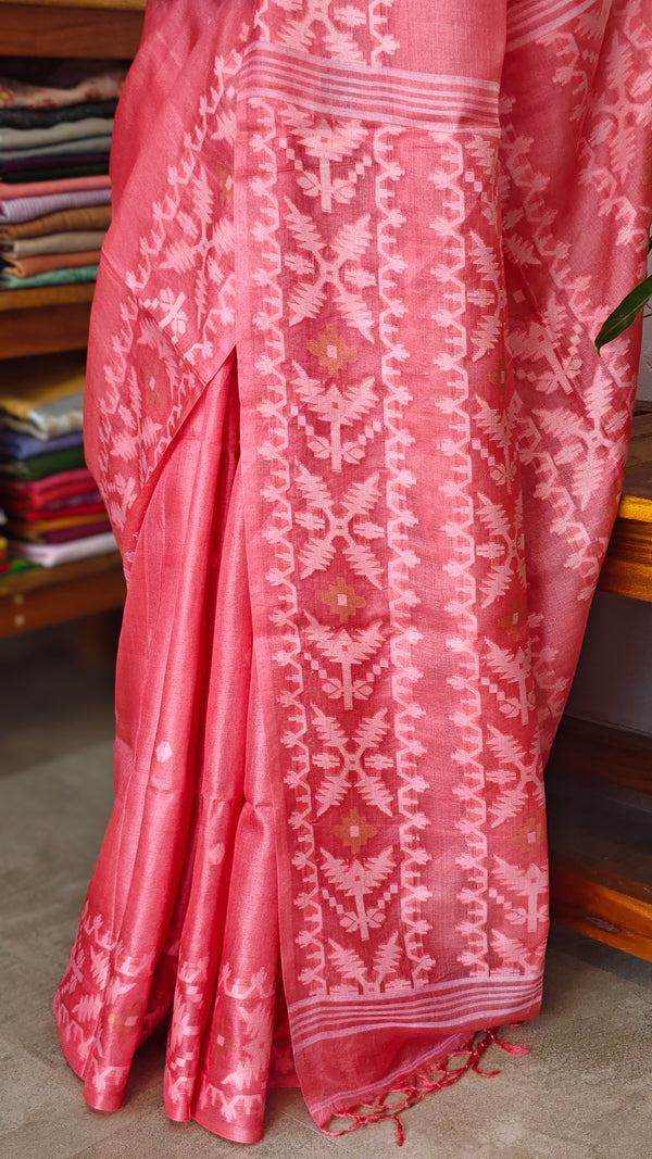 Light peach tussar jamdani saree - ZE38