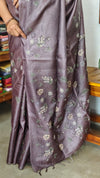 Dark Mauve Purple Tussar Silk Saree