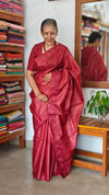 Maroon desi tussar silk saree with cross stitch embroidery - GY349