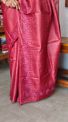 Maroon desi tussar silk saree with cross stitch embroidery - GY349