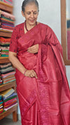Maroon desi tussar silk saree with cross stitch embroidery - GY349