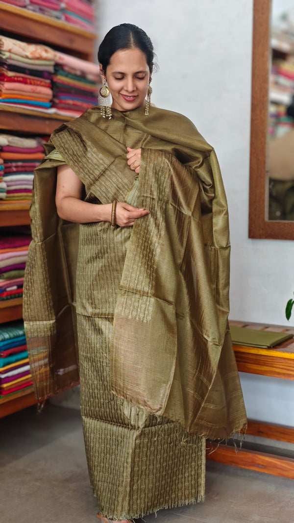 Olive Green Noel Tussar Silk Suit - MNT4