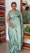 Sea Green embroidered Tussar Silk Saree
