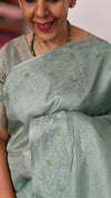 Sea Green embroidered Tussar Silk Saree