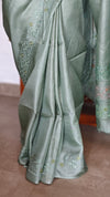 Sea Green embroidered Tussar Silk Saree