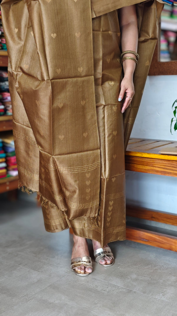Mustard Brown Tussar Silk Suit - PT18