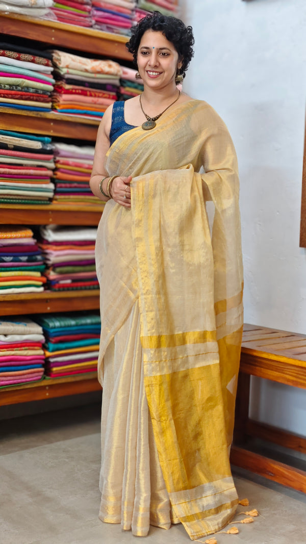 Dull Golden Tissue Saree - 7V26