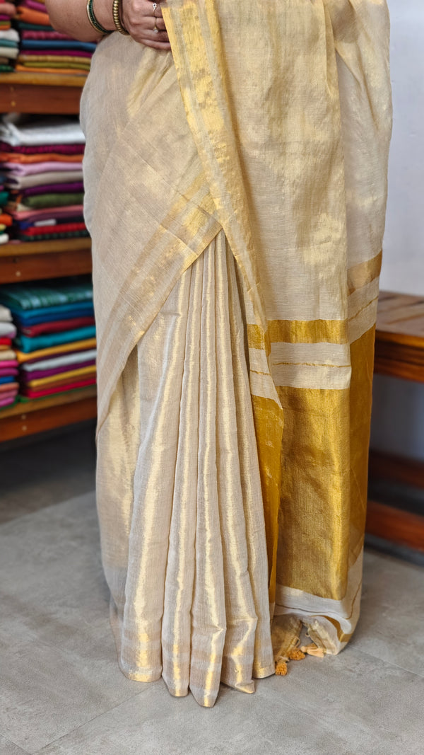 Dull Golden Tissue Saree - 7V26