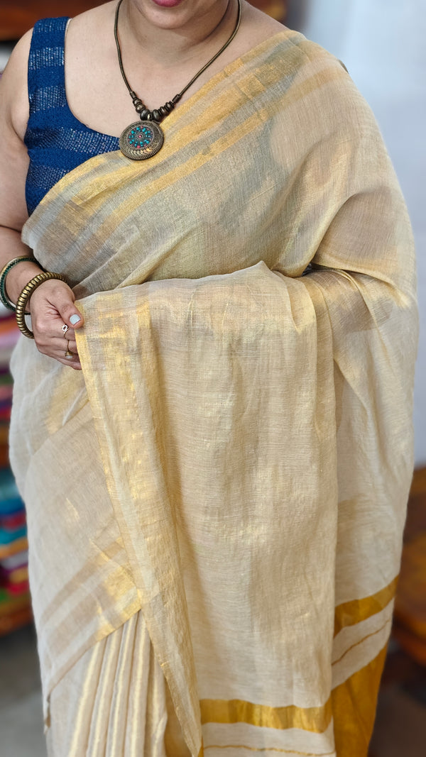 Dull Golden Tissue Saree - 7V26