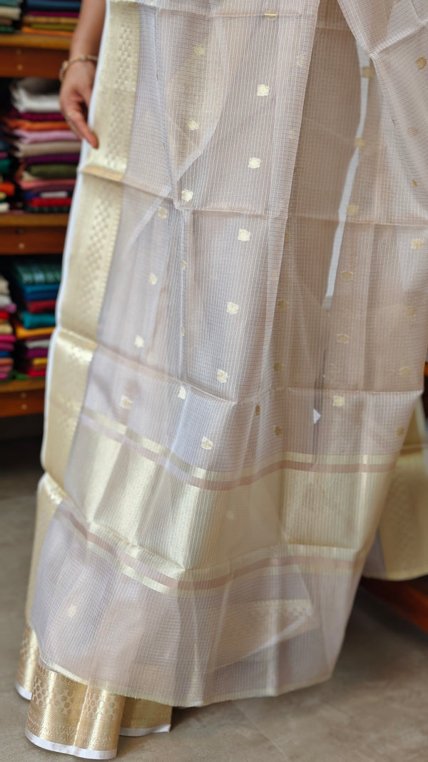 Cream and Gold Tissue Kota Saree - 7V26