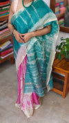 Pink and Teal Shibori Printed Kota Silk Saree - KTS3