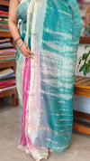 Pink and Teal Shibori Printed Kota Silk Saree - KTS3