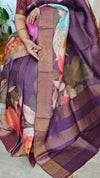 Wine Shade Floral Printed Tussar Silk saree