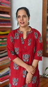 Dark Red Printed Cotton Kurti