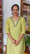 Lime Yellow and Green Cotton Kurti