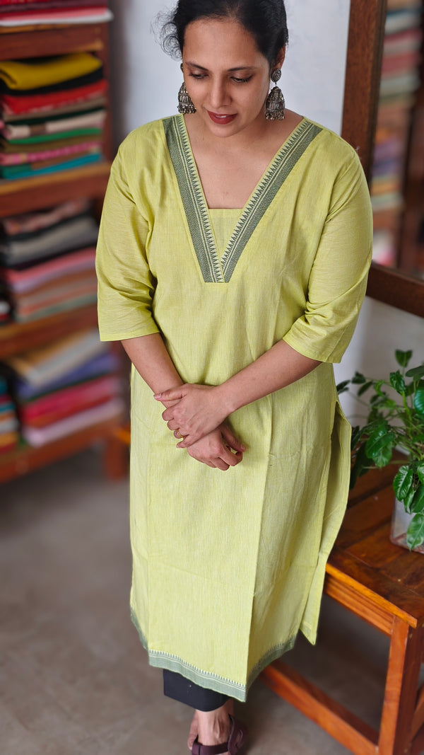 Lime Yellow and Green Cotton Kurti