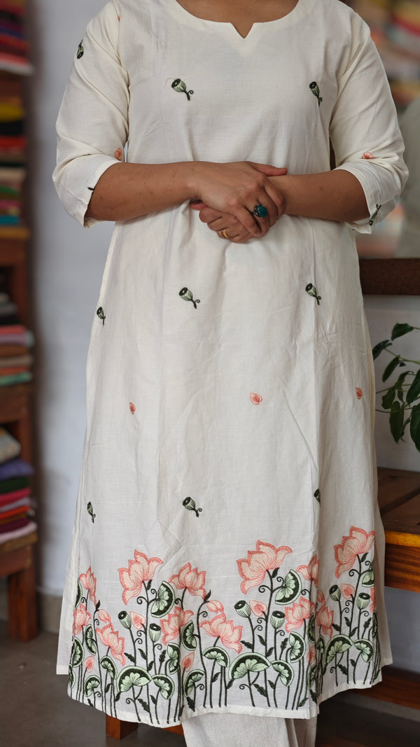 Off white A line Kurti with Embroidery