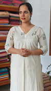 Off White Cotton Pleated Kurti
