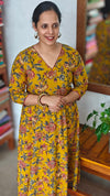 Mustard Floral Printed Anarkali Dress