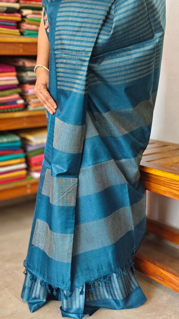Classic Blue Semi Tussar Silk Saree - TF51