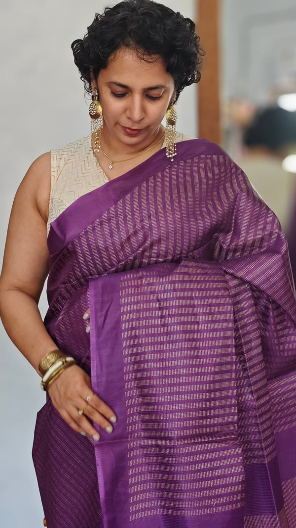 Wine Purple Semi Tussar Silk Saree - TF51