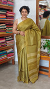 Mustard Green Semi Tussar Silk Saree - TF51