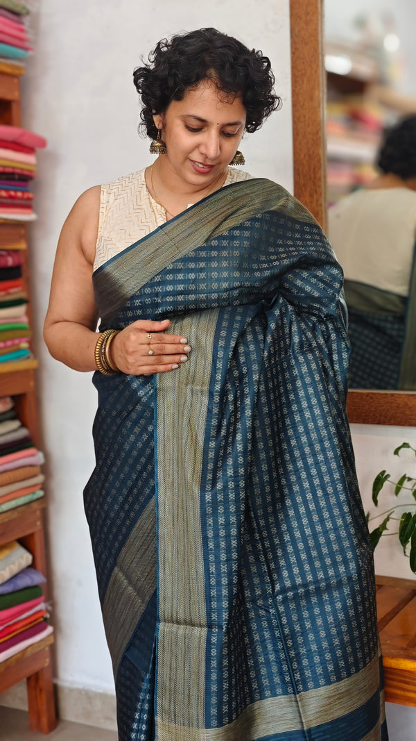 Classic Blue Semi Tussar Silk Saree - TF51 - 4