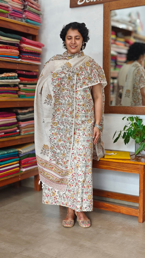 Beige Red and Mustard Cotton Linen Suit