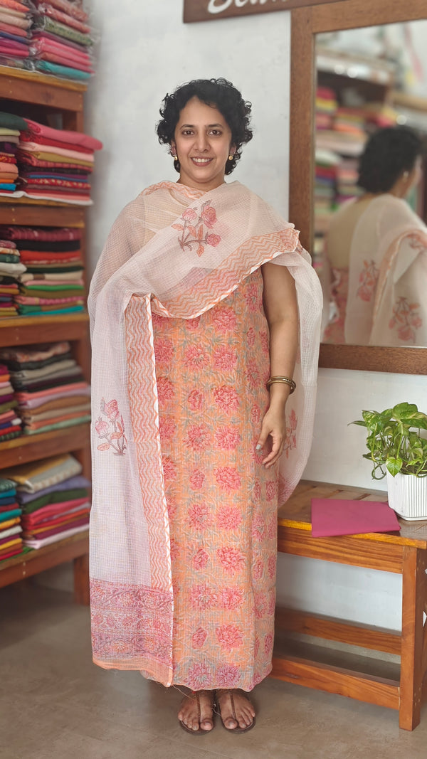 Orange and Pink Kota Doria Suit - GD331