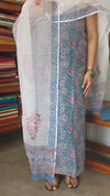 Blue and White Block Printed Kota Doria Suit - GD331