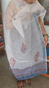 Blue and White Block Printed Kota Doria Suit - GD331