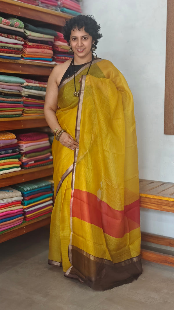 Mustard with Dark Brown Kota Silk Saree - KTS3