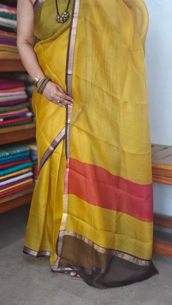 Mustard with Dark Brown Kota Silk Saree - KTS3