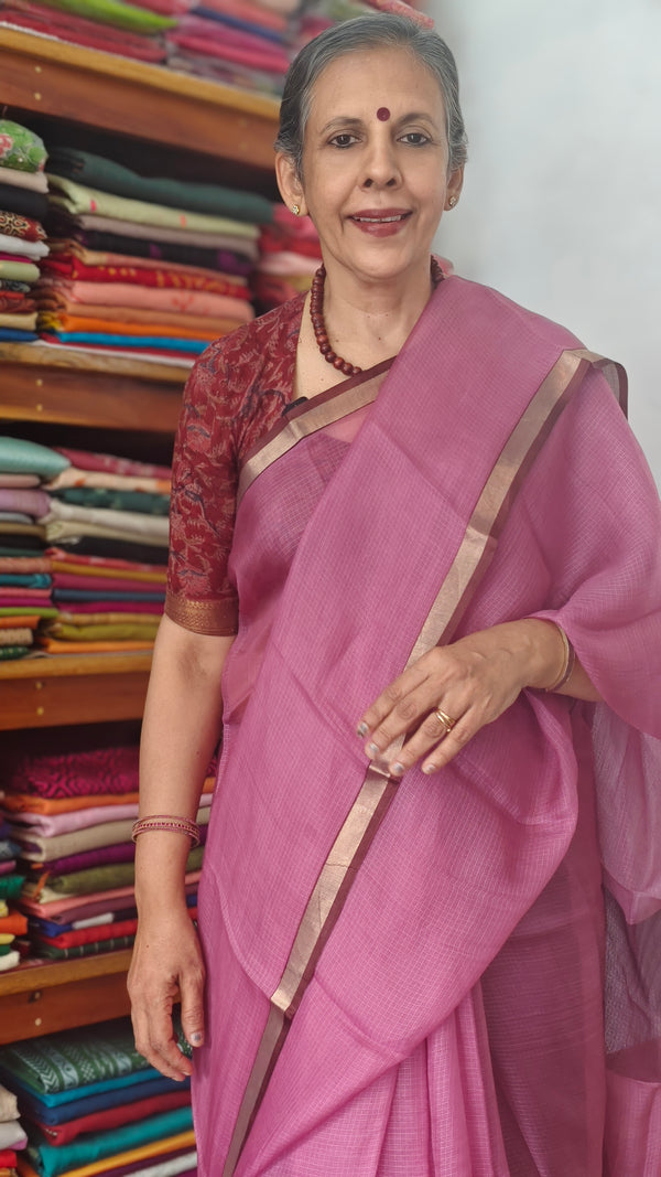 Lilac with Wine Kota Silk Saree - KTS3